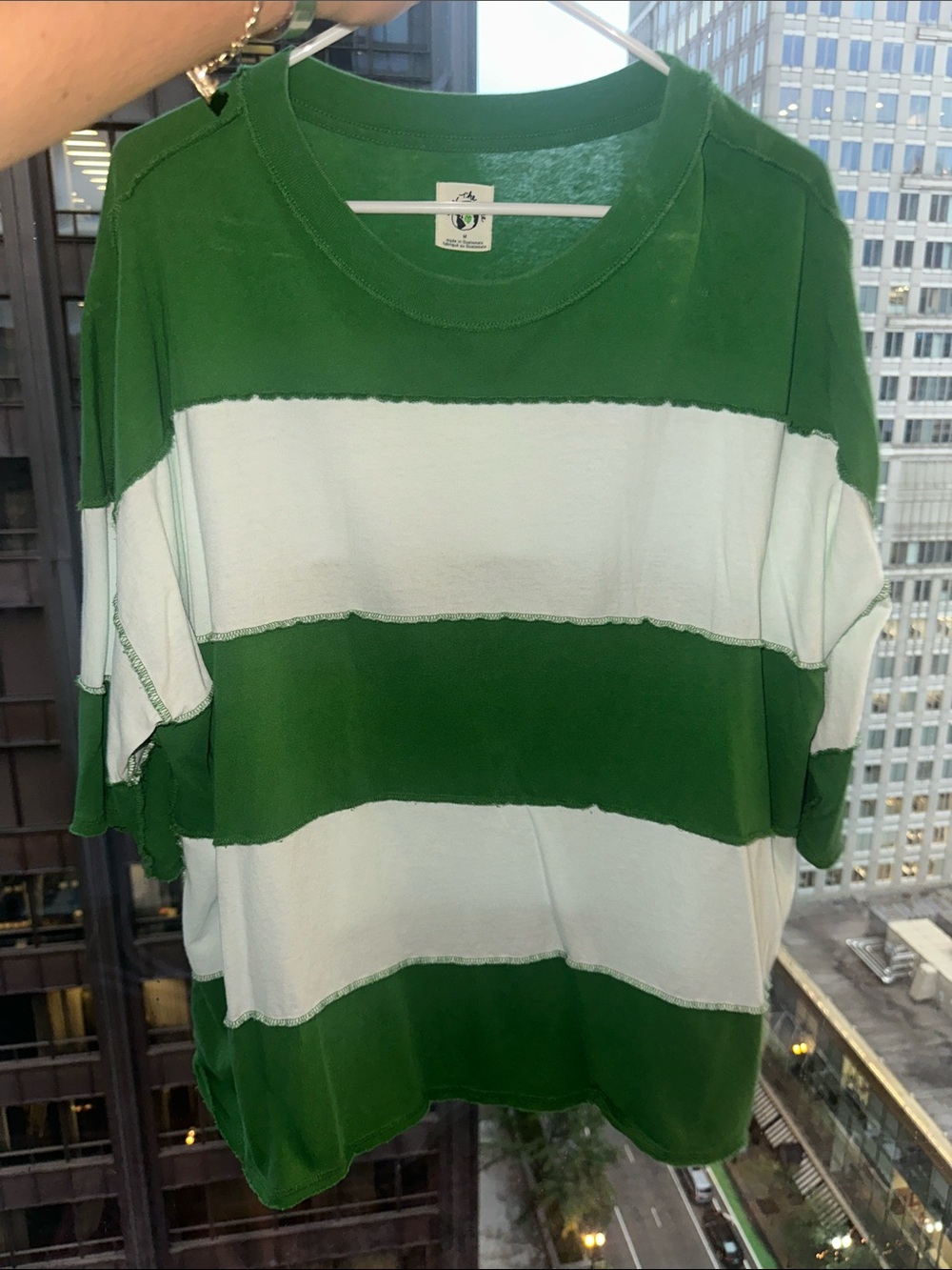 We the Free Free People Green and White Stripe Women's Maddie Tee - Picture 3 of 5